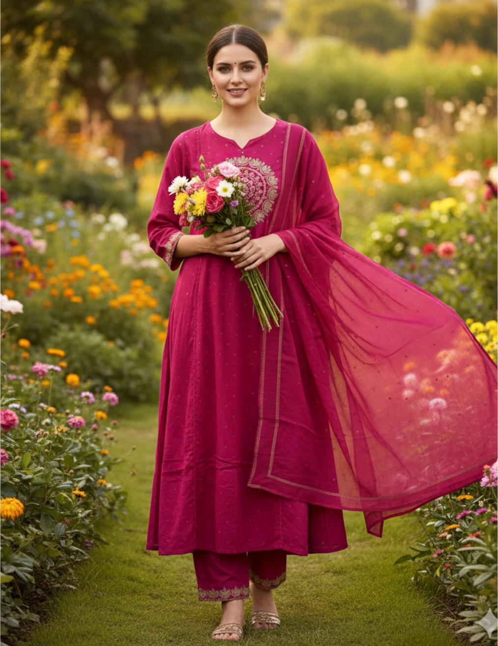Pink and Gold Gota Patti Kurta with pant and dupatta